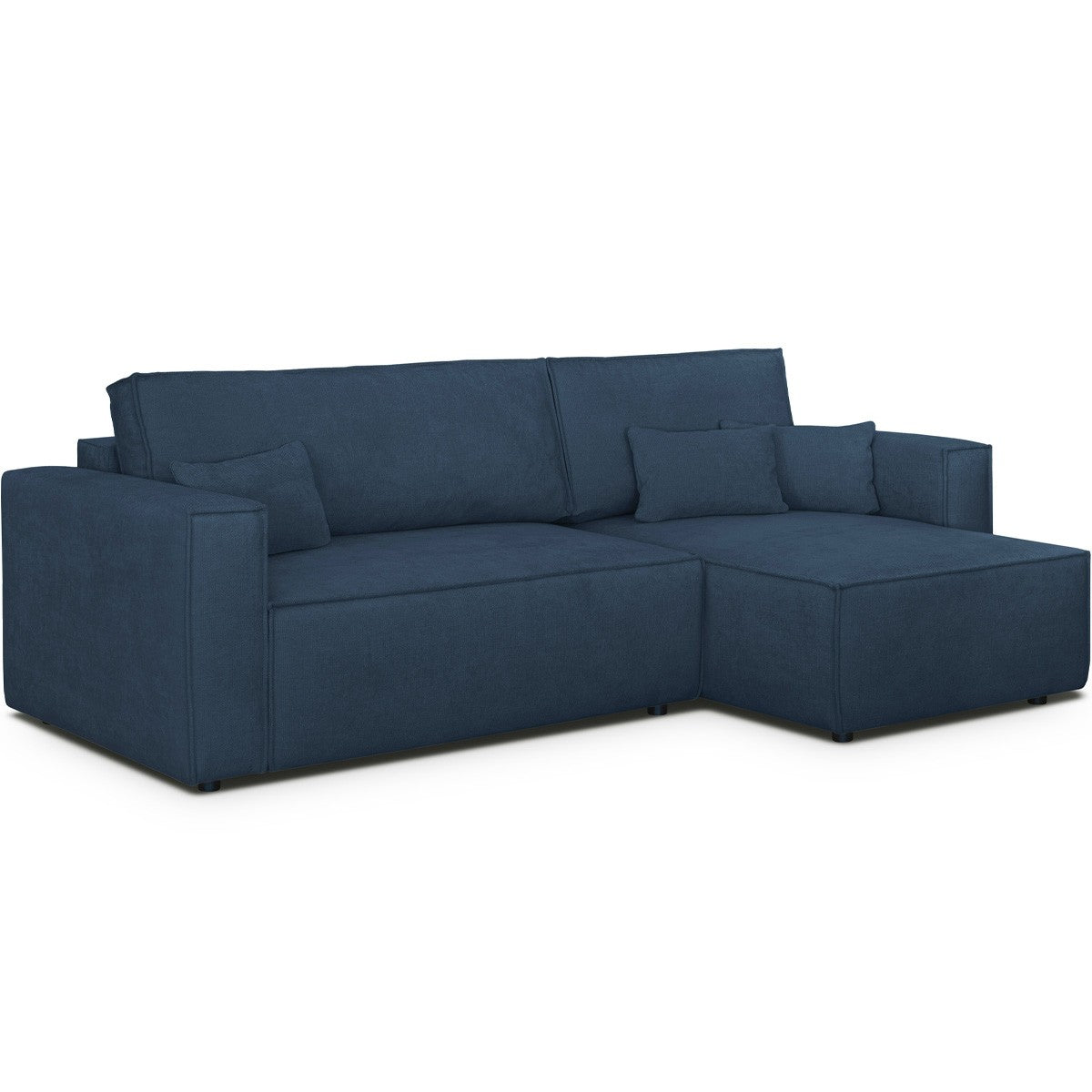 Livia - Canapé d'Angle Convertible Réversible 4 Places avec Coffre de Rangement en Tissu Chenille - Bleu Foncé