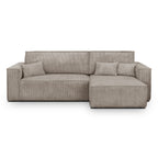 Livia – Ecksofa mit Schlaffunktion, wechselseitig montierbar – Breitcord – Taupe