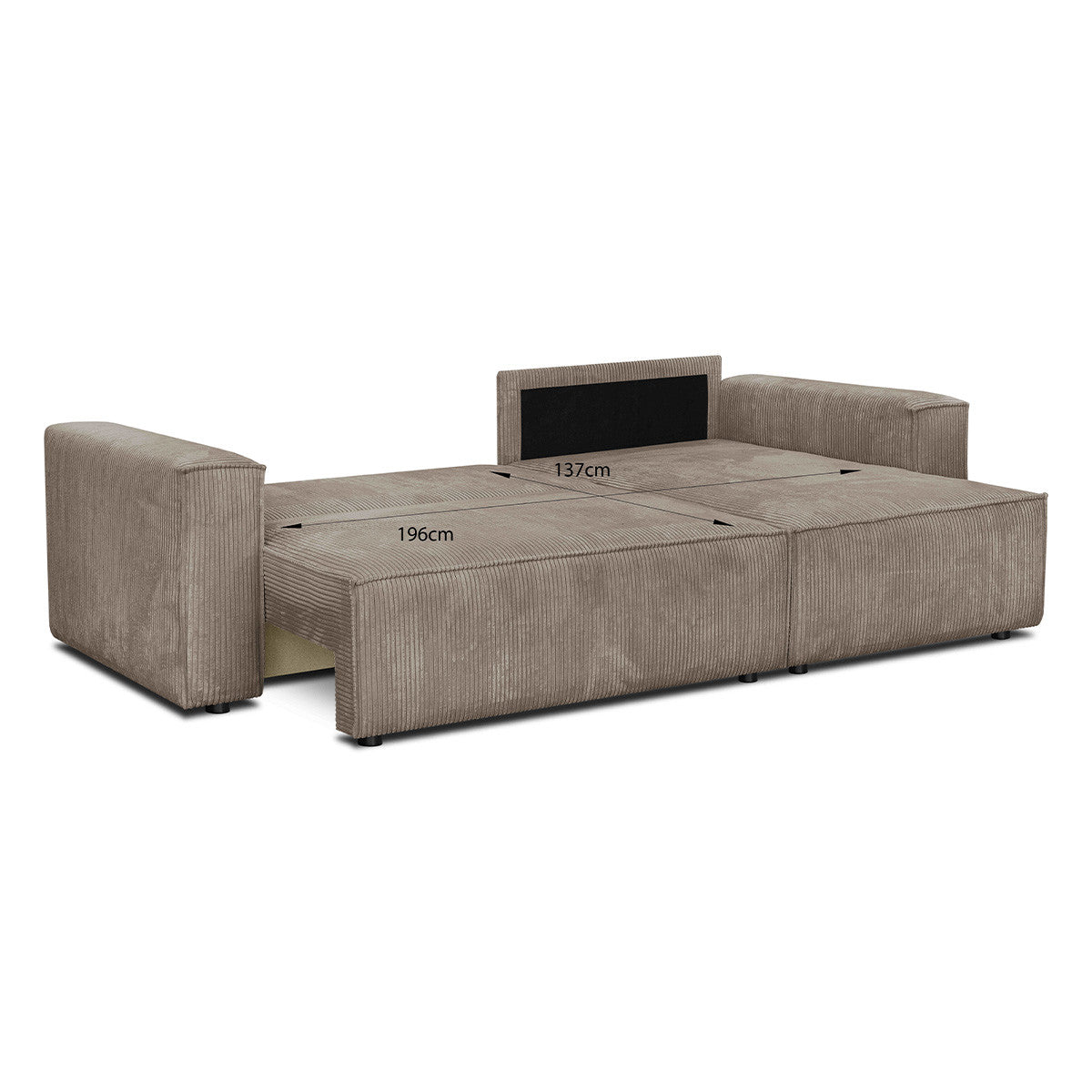 Livia – Ecksofa mit Schlaffunktion, wechselseitig montierbar – Breitcord – Taupe