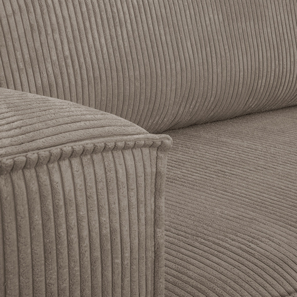 Livia – Ecksofa mit Schlaffunktion, wechselseitig montierbar – Breitcord – Taupe