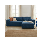 Livia - Canapé d'Angle Convertible Réversible 4 Places avec Coffre de Rangement en Velours Côtelé - Bleu