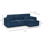 Livia - Canapé d'Angle Convertible Réversible 4 Places avec Coffre de Rangement en Velours Côtelé - Bleu