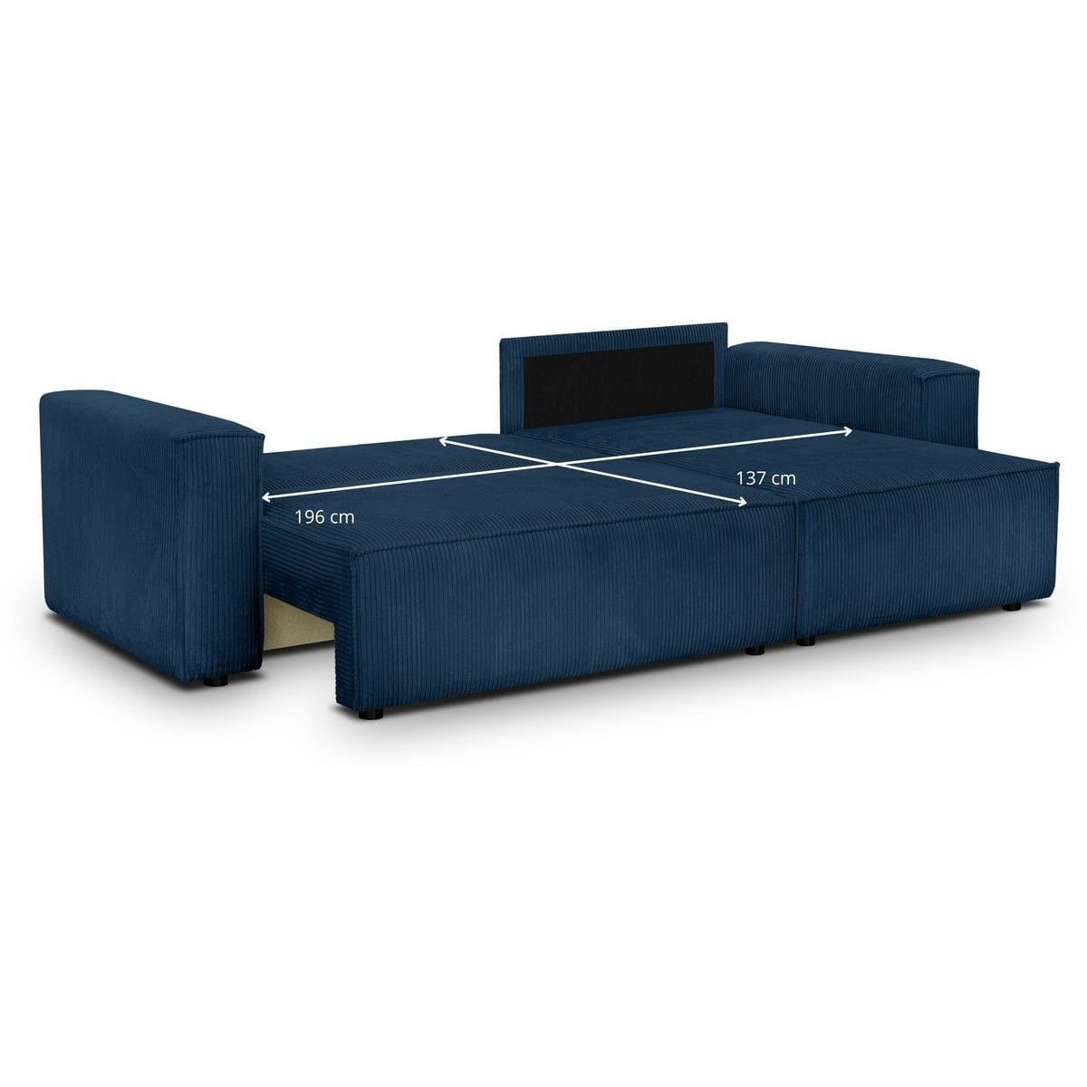 Livia - Canapé d'Angle Convertible Réversible 4 Places avec Coffre de Rangement en Velours Côtelé - Bleu