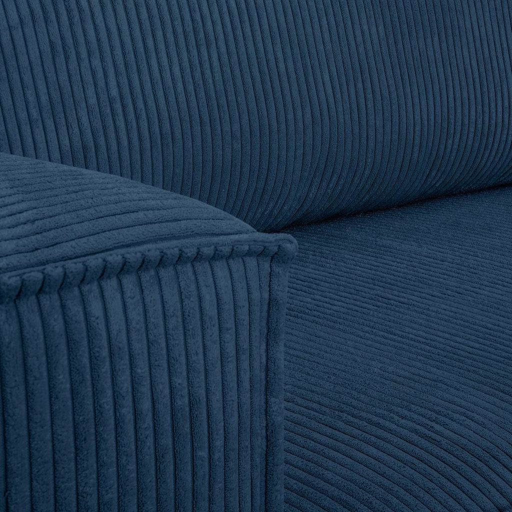 Livia - Canapé d'Angle Convertible Réversible 4 Places avec Coffre de Rangement en Velours Côtelé - Bleu