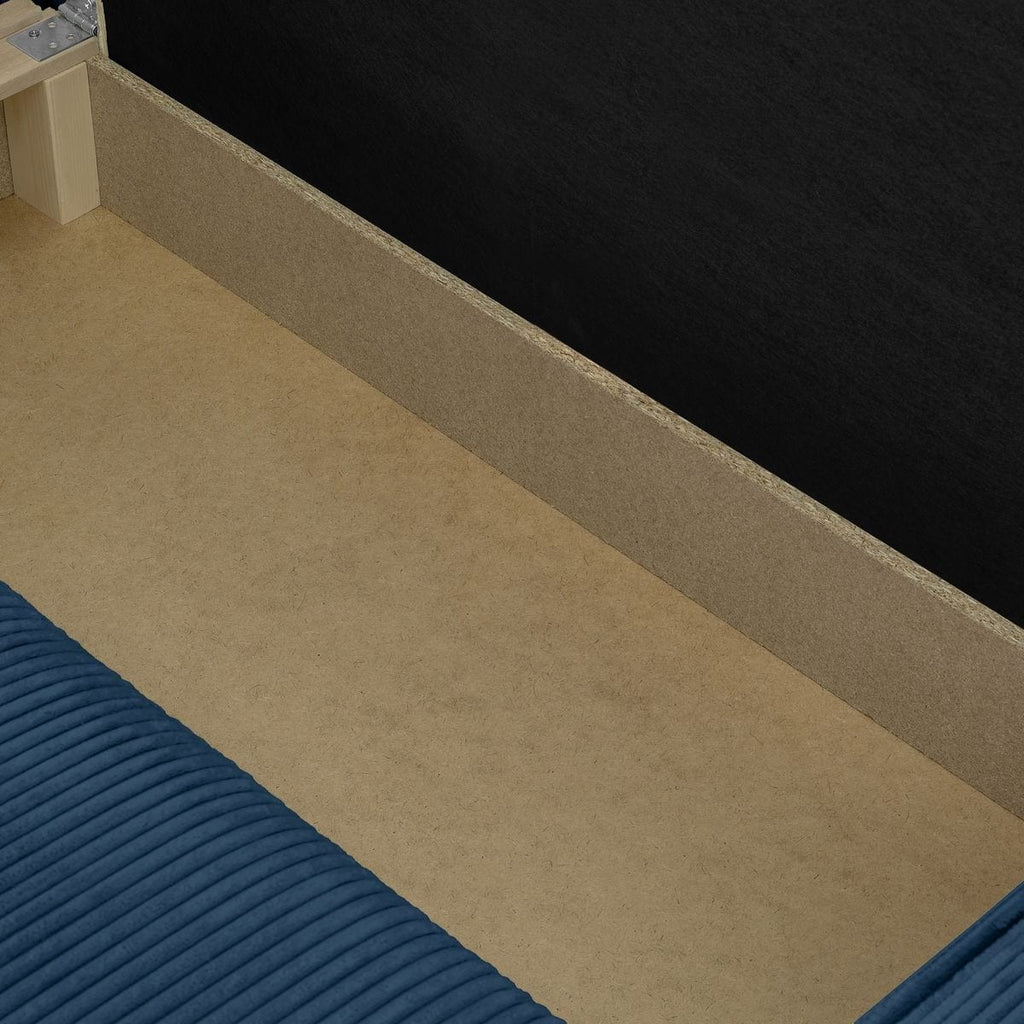 Livia - Canapé d'Angle Convertible Réversible 4 Places avec Coffre de Rangement en Velours Côtelé - Bleu