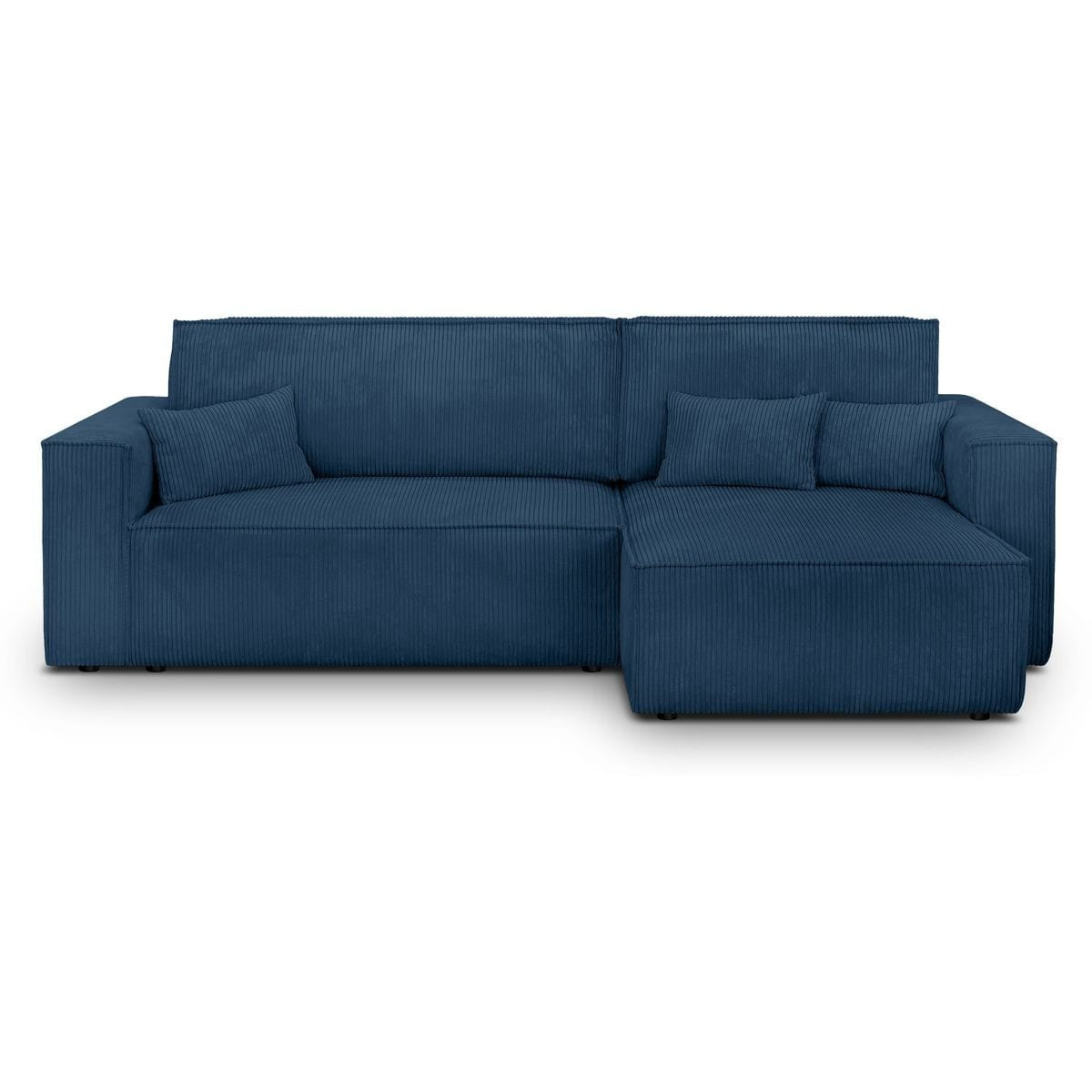 Livia - Canapé d'Angle Convertible Réversible 4 Places avec Coffre de Rangement en Velours Côtelé - Bleu