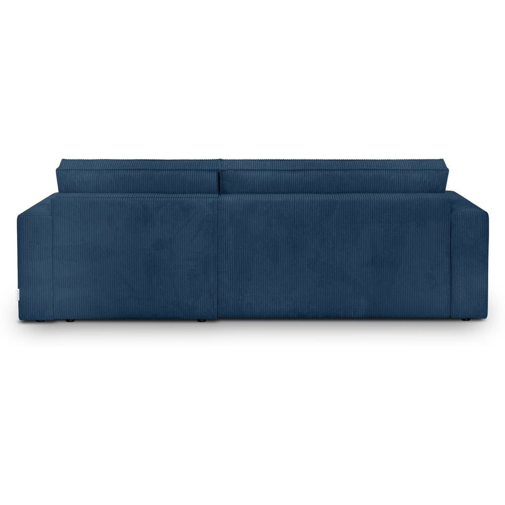 Livia - Canapé d'Angle Convertible Réversible 4 Places avec Coffre de Rangement en Velours Côtelé - Bleu