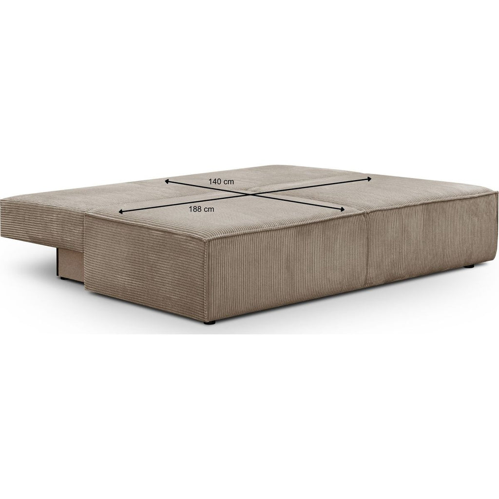 Milla - Canapé Convertible 3 Places avec Coffre de Rangement en Velours Côtelé - Taupe