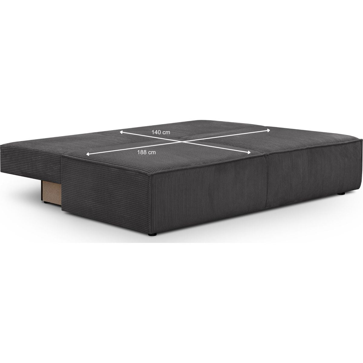 Milla - Canapé Convertible 3 Places avec Coffre de Rangement en Velours Côtelé - Gris Anthracite