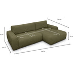 Sonny - Canapé d'Angle Droit Convertible 3 Places en Tissu Chenille - Vert Kaki