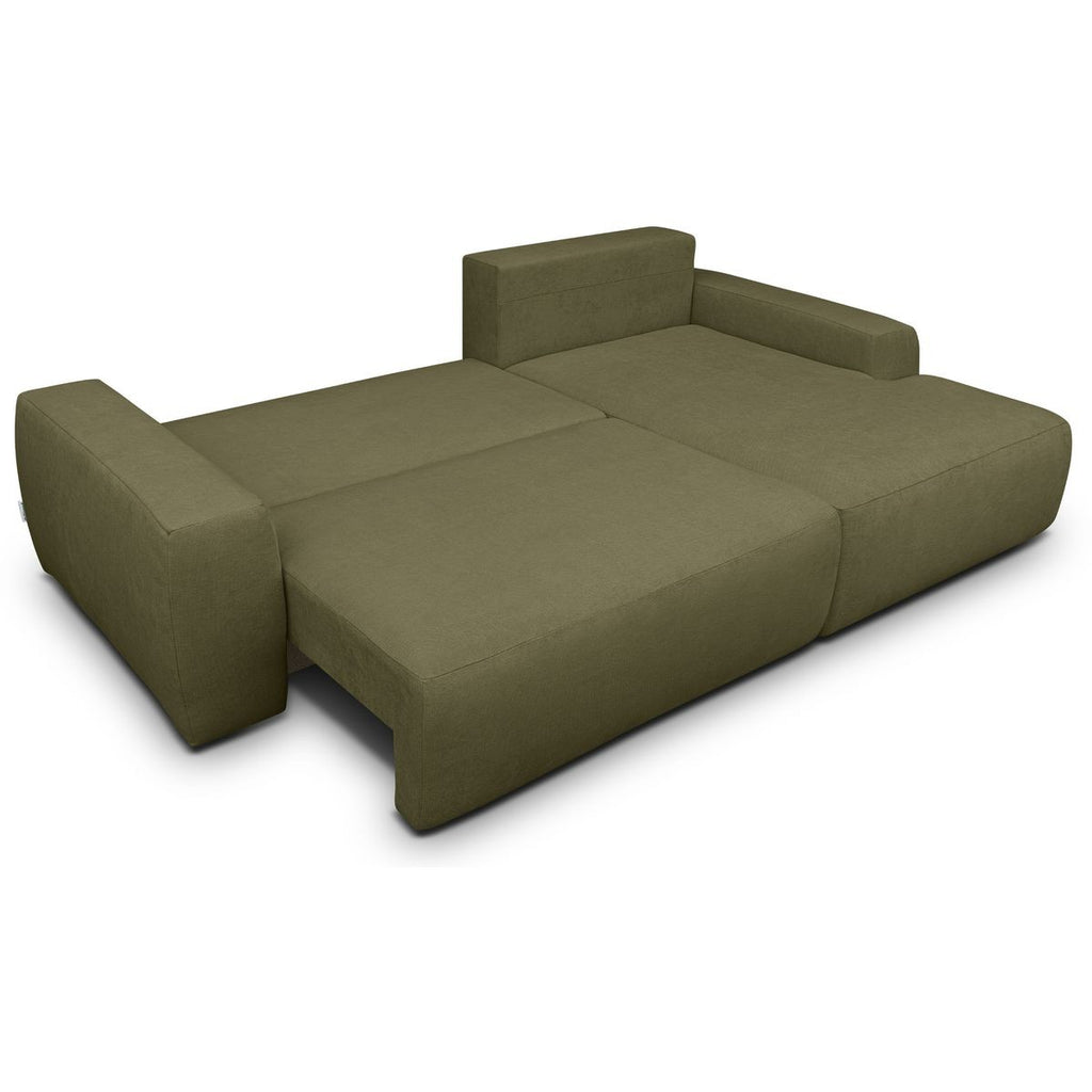 Sonny - Canapé d'Angle Droit Convertible 3 Places en Tissu Chenille - Vert Kaki