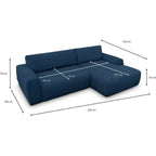Sonny - Canapé d'Angle Droit Convertible 3 Places en Velours Côtelé - Bleu
