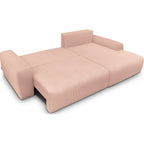 Sonny - Canapé d'Angle Droit Convertible 3 Places en Velours Côtelé - Rose Pâle