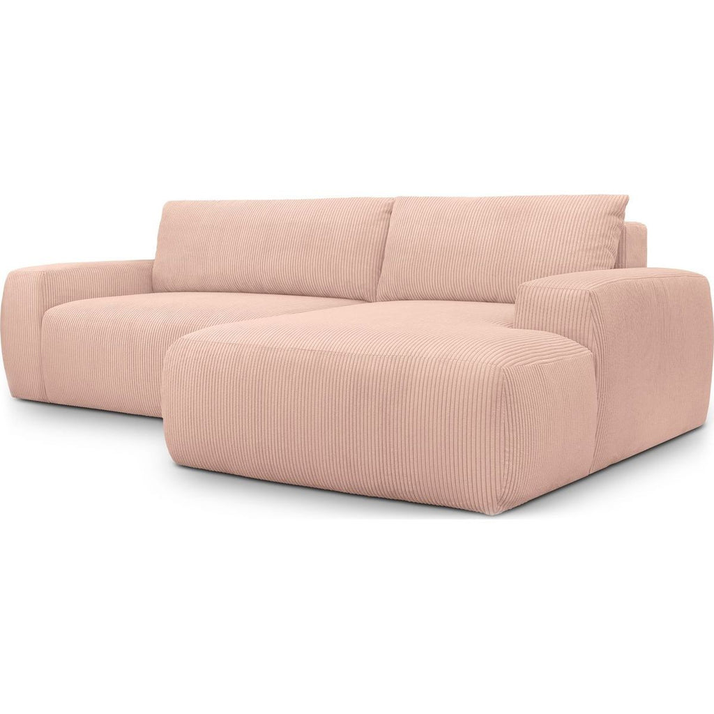 Sonny - Canapé d'Angle Droit Convertible 3 Places en Velours Côtelé - Rose Pâle