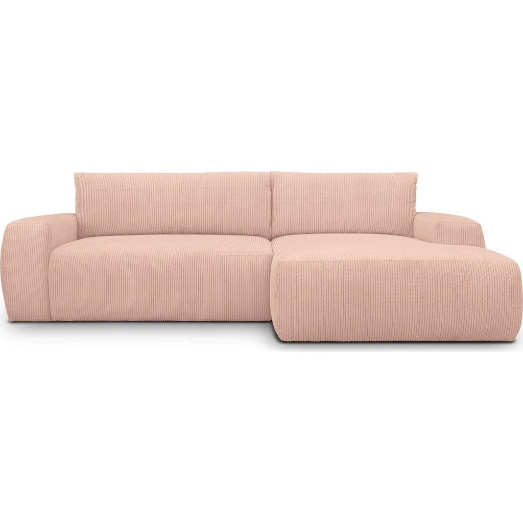 Sonny - Canapé d'Angle Droit Convertible 3 Places en Velours Côtelé - Rose Pâle