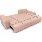Sonny - Canapé d'Angle Droit Convertible 3 Places en Velours Côtelé - Rose Pâle