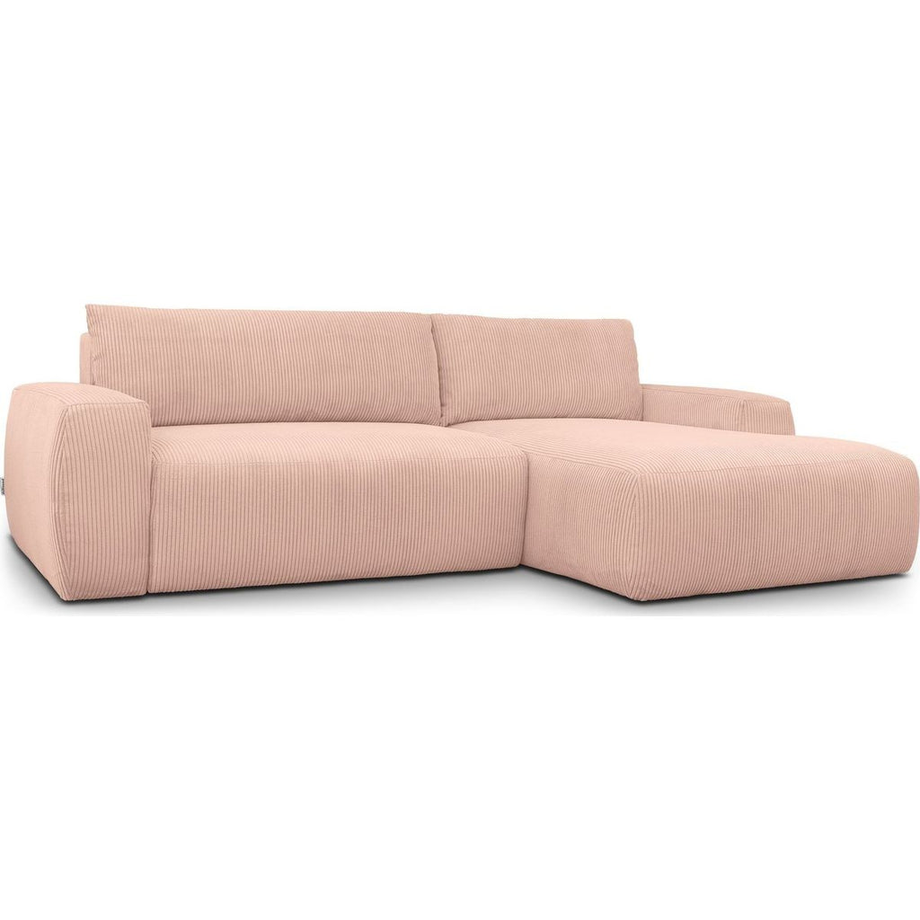 Sonny - Canapé d'Angle Droit Convertible 3 Places en Velours Côtelé - Rose Pâle