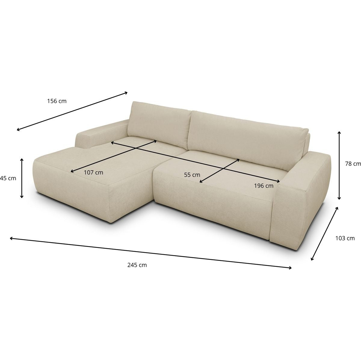 Sonny - Canapé d'Angle Gauche Convertible 3 Places en Tissu Chenille - Beige Foncé