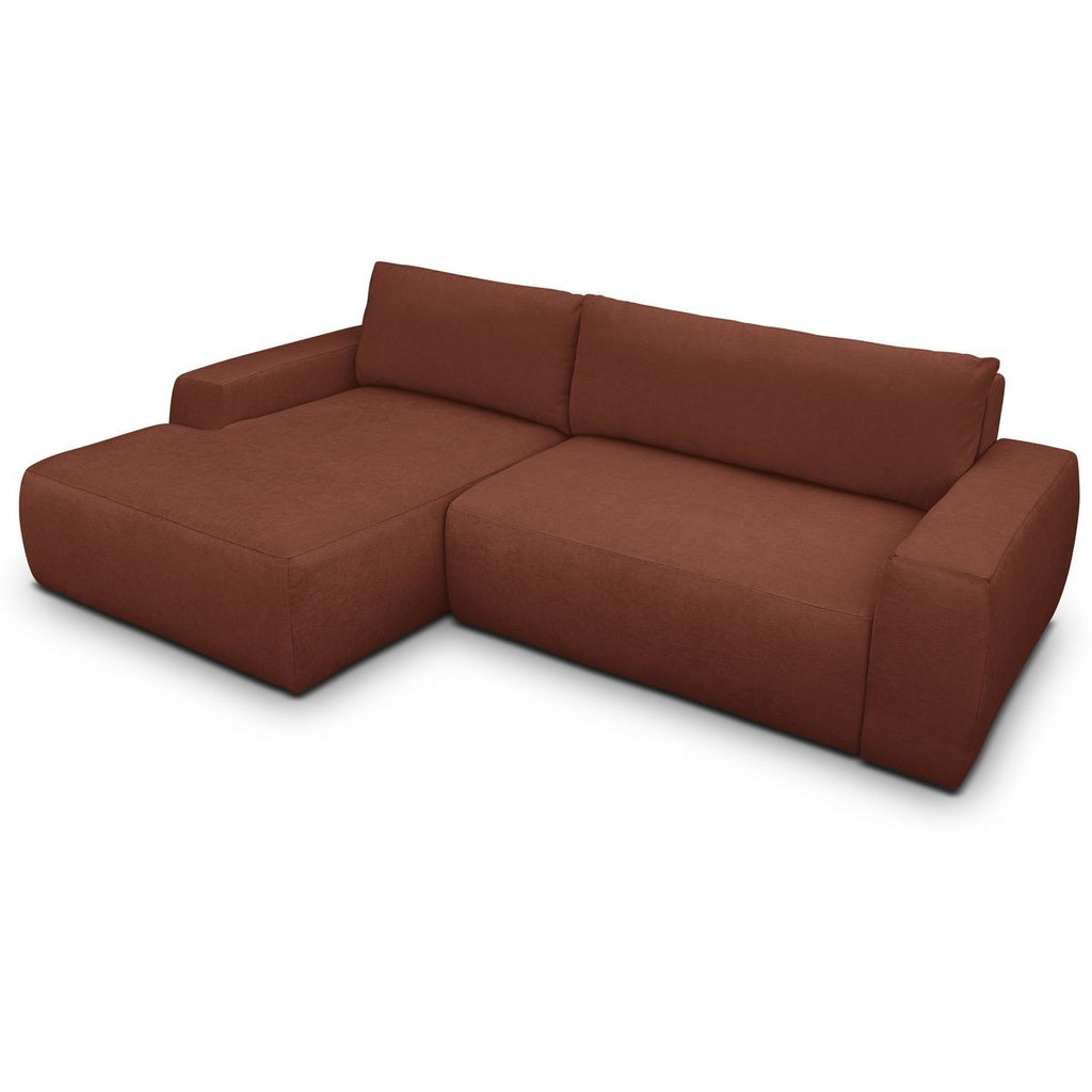 Sonny - Canapé d'Angle Gauche Convertible 3 Places en Tissu Chenille - Rouille Foncé