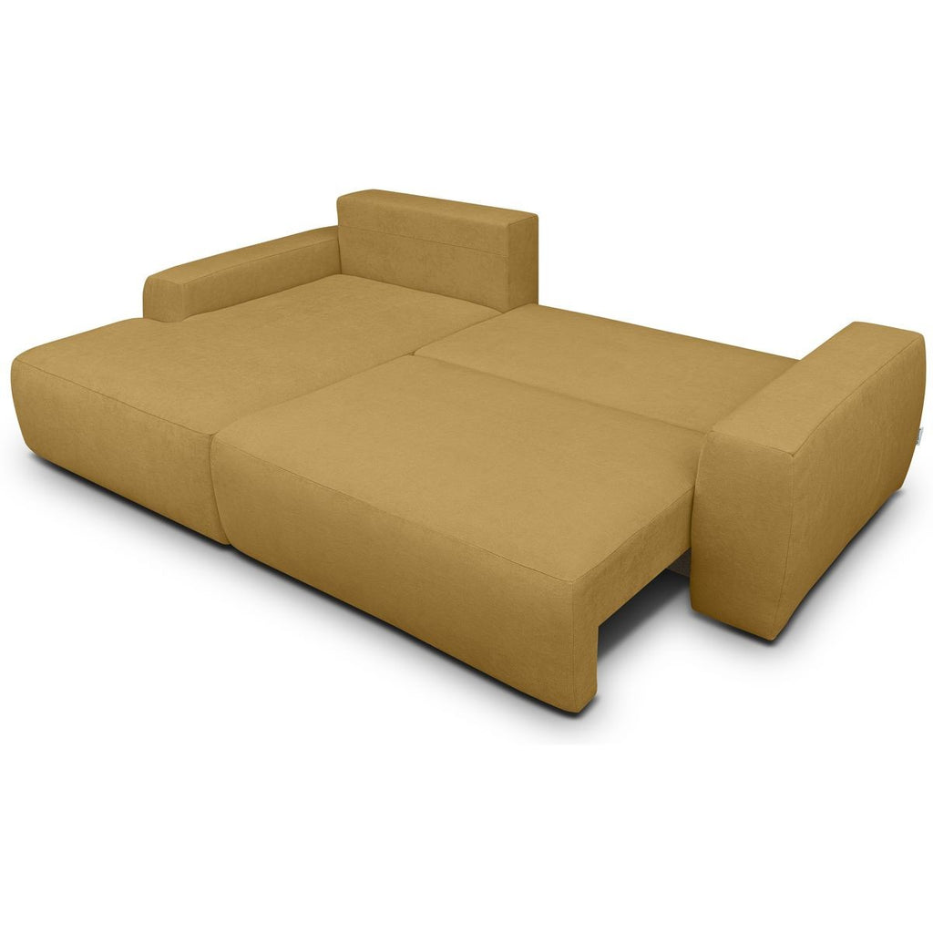 Sonny - Canapé d'Angle Gauche Convertible 3 Places en Tissu Chenille - Jaune Moutarde