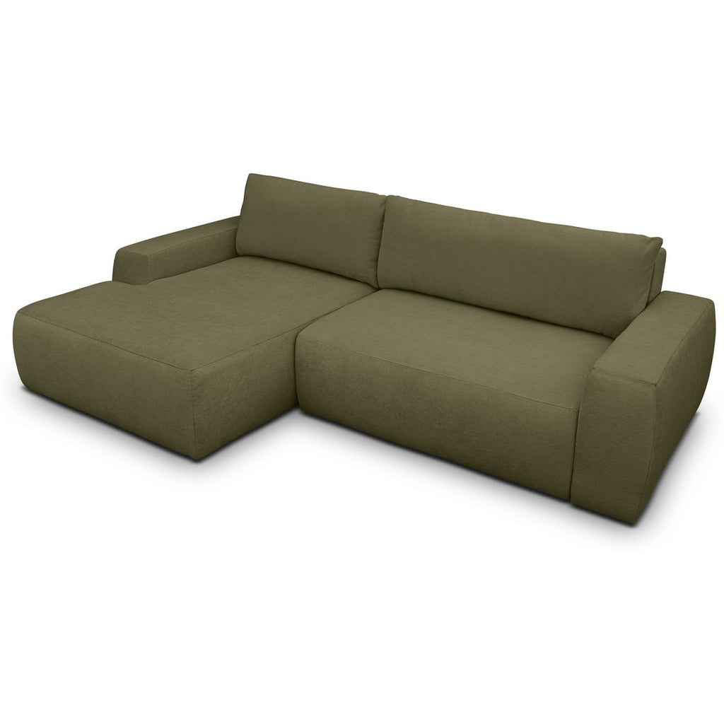 Sonny - Canapé d'Angle Gauche Convertible 3 Places en Tissu Chenille - Vert Kaki