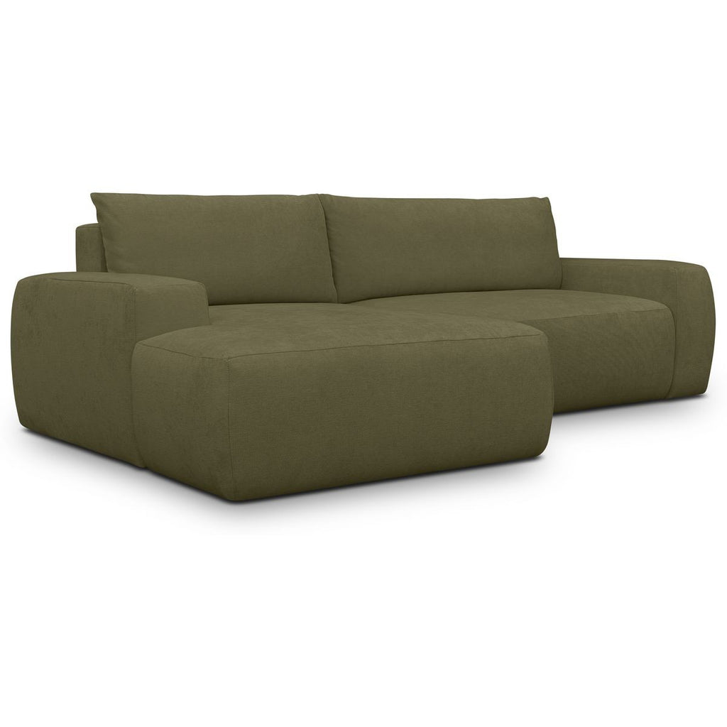 Sonny - Canapé d'Angle Gauche Convertible 3 Places en Tissu Chenille - Vert Kaki