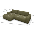 Sonny - Canapé d'Angle Gauche Convertible 3 Places en Tissu Chenille - Vert Kaki