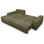 Sonny - Canapé d'Angle Gauche Convertible 3 Places en Tissu Chenille - Vert Kaki