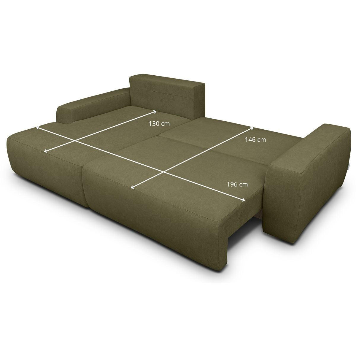 Sonny - Canapé d'Angle Gauche Convertible 3 Places en Tissu Chenille - Vert Kaki