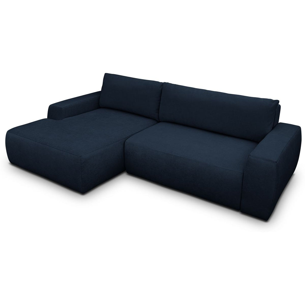 Sonny - Canapé d'Angle Gauche Convertible 3 Places en Tissu Chenille - Bleu Foncé