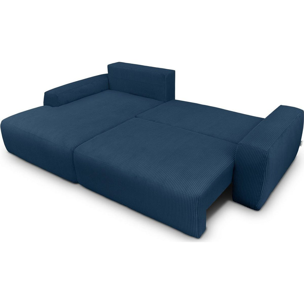 Sonny - Canapé d'Angle Gauche Convertible 3 Places en Velours Côtelé - Bleu