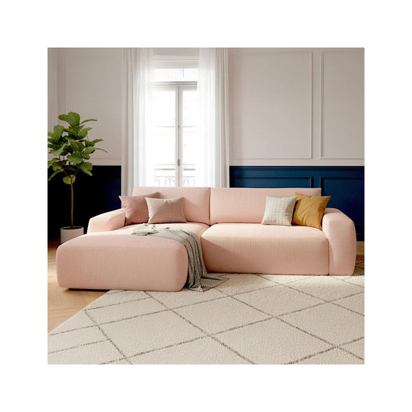 Sonny - Divano Angolare Sinistro Trasformabile - Velluto a Coste - Rosa Pallido