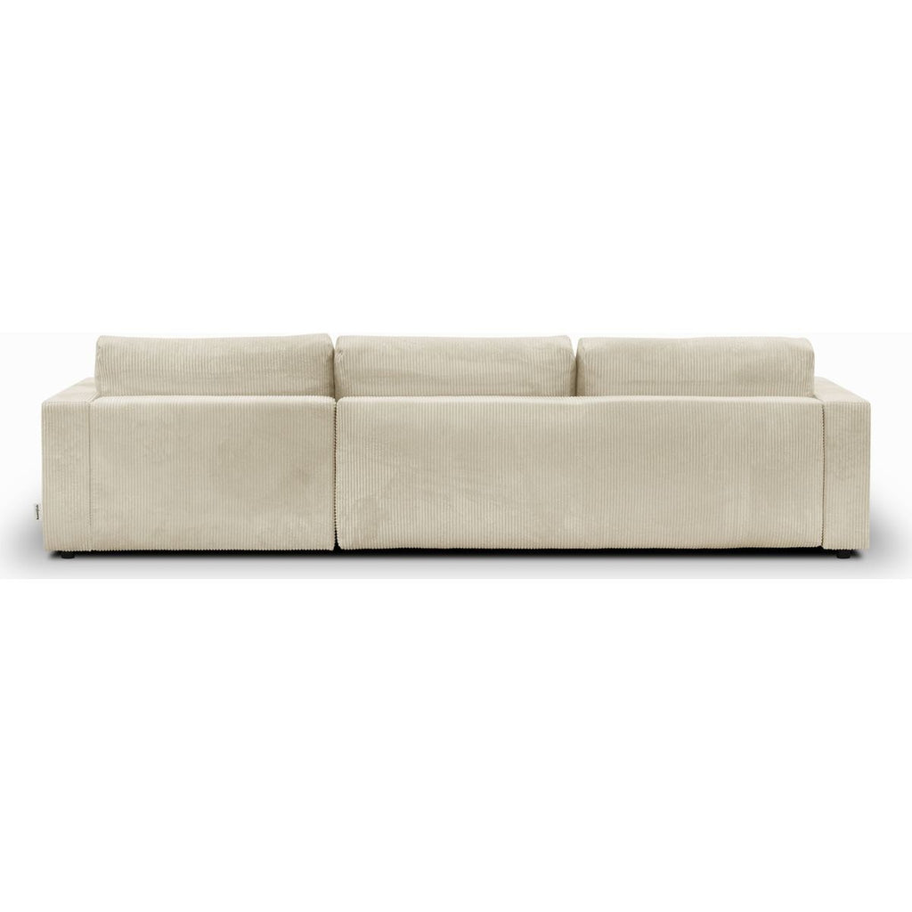 Robin - Canapé d'Angle Droit Convertible 5 Places en Velours Côtelé - Beige