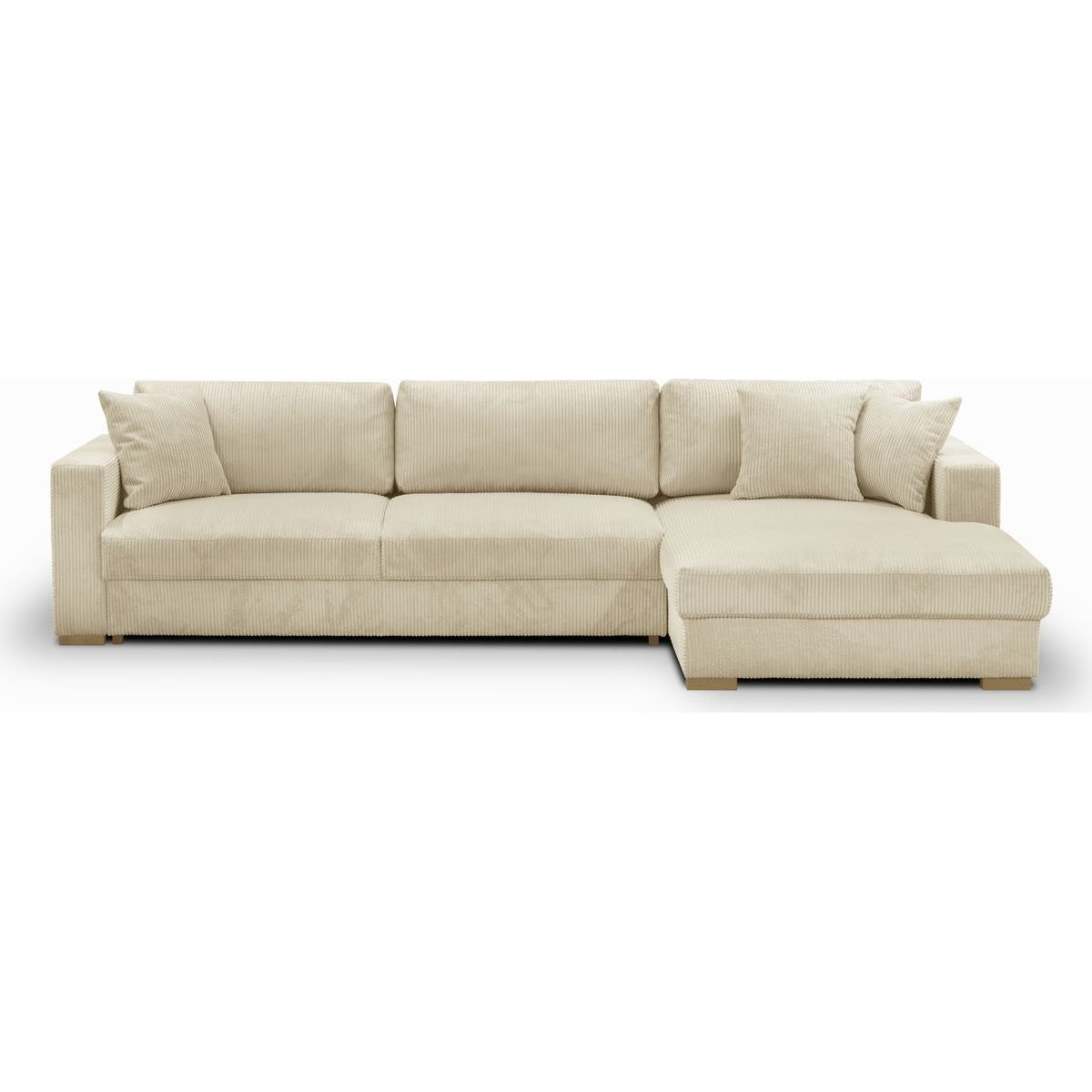 Robin - Canapé d'Angle Droit Convertible 5 Places en Velours Côtelé - Beige