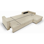 Robin - Canapé d'Angle Droit Convertible 5 Places en Velours Côtelé - Beige