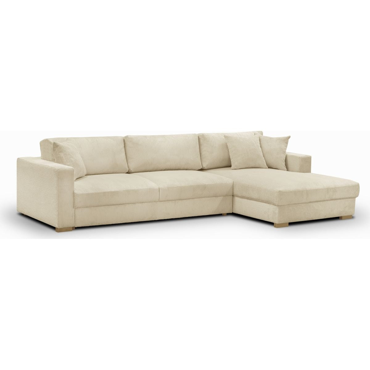 Robin - Canapé d'Angle Droit Convertible 5 Places en Velours Côtelé - Beige