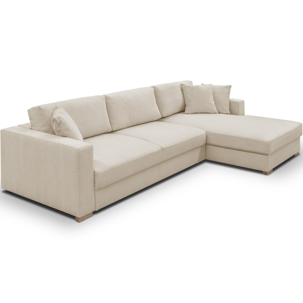 Robin - Canapé d'Angle à Droite Convertible 5 Places en Tissu Chenille - Beige