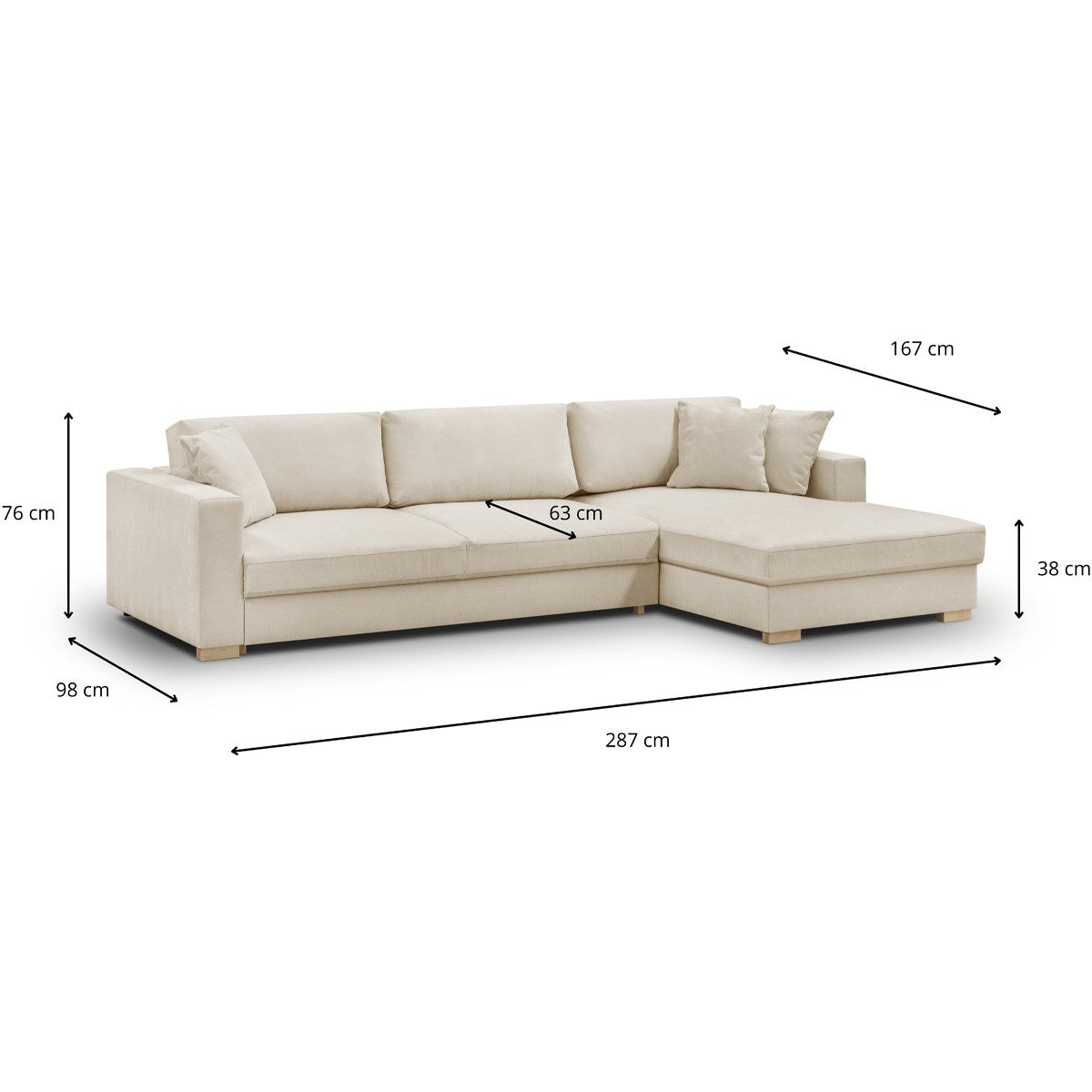 Robin - Canapé d'Angle à Droite Convertible 5 Places en Tissu Chenille - Beige