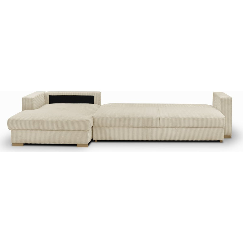 Robin - Canapé d'Angle Gauche Convertible 5 Places en Velours Côtelé - Beige