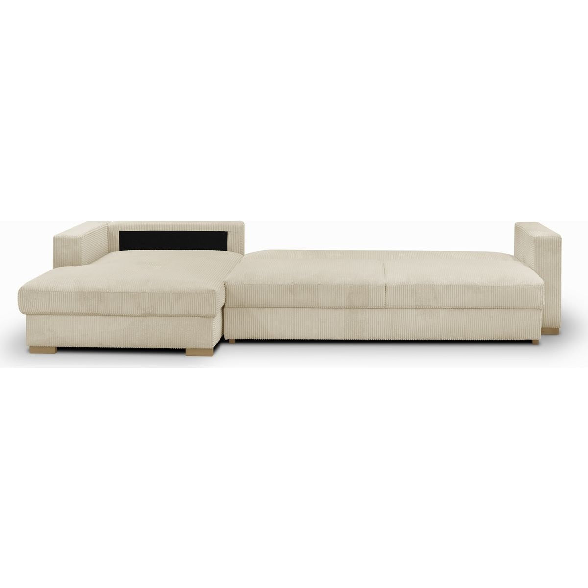 Robin - Canapé d'Angle Gauche Convertible 5 Places en Velours Côtelé - Beige