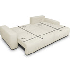 Sonny - Canapé d'Angle Droit Convertible 3 Places en Tissu Chenille - Beige