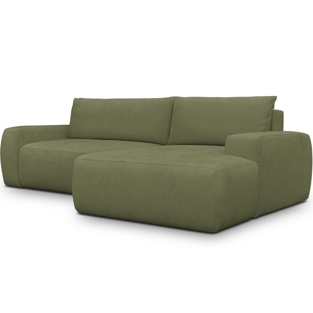 Sonny - Canapé d'Angle Droit Convertible 3 Places en Tissu Chenille - Vert Olive
