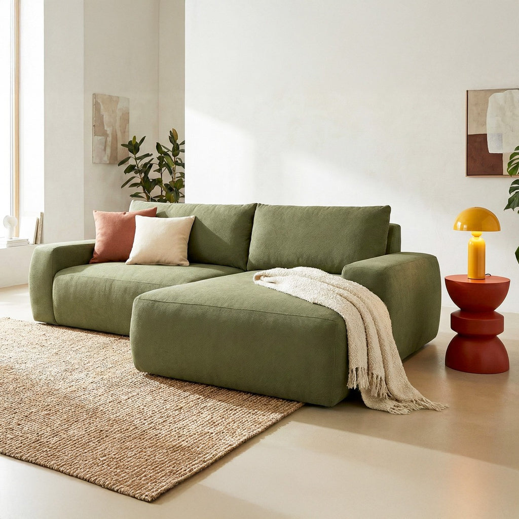 Sonny - Canapé d'Angle Droit Convertible 3 Places en Tissu Chenille - Vert Olive