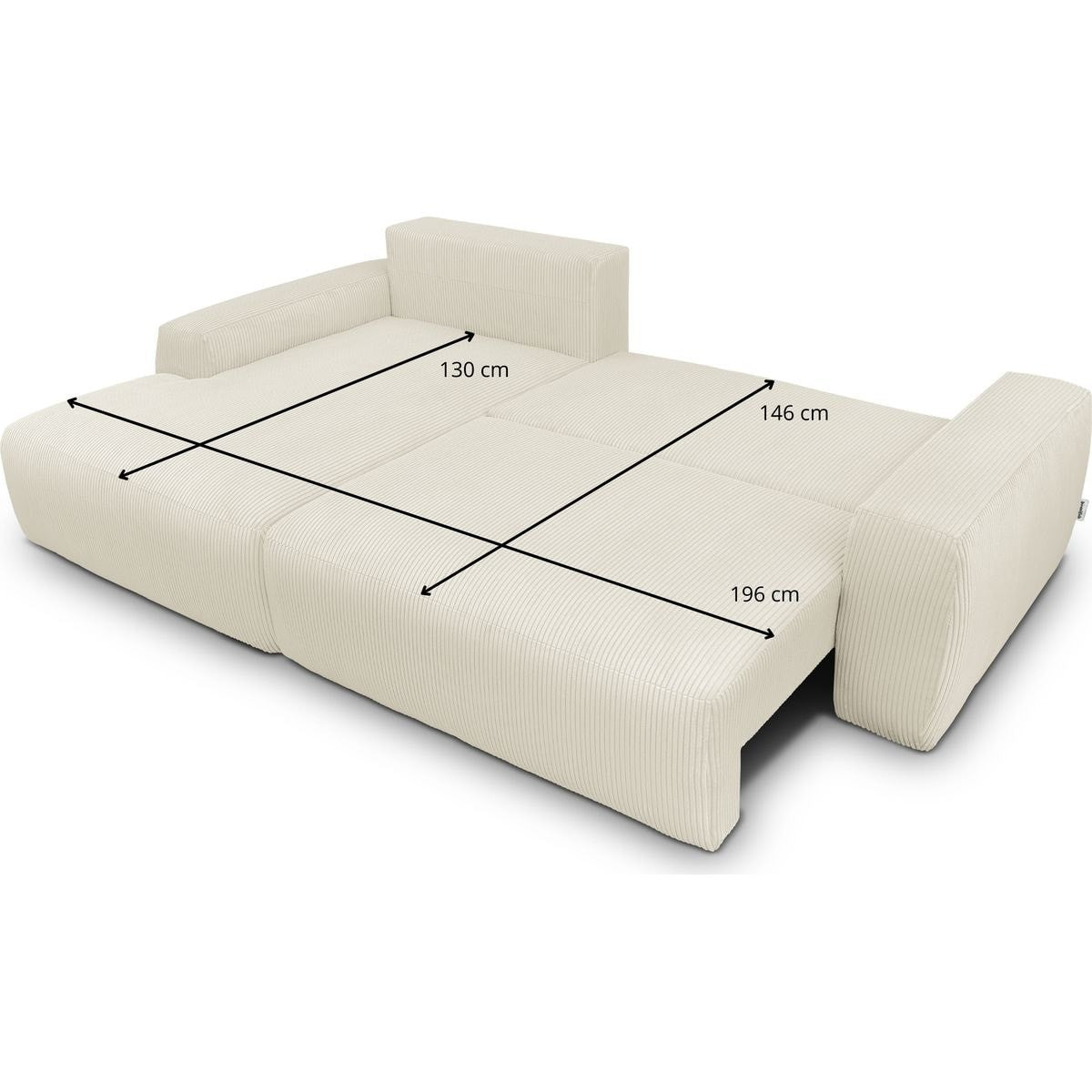 Sonny - Canapé d'Angle Droit Convertible 3 Places en Velours Côtelé - Beige