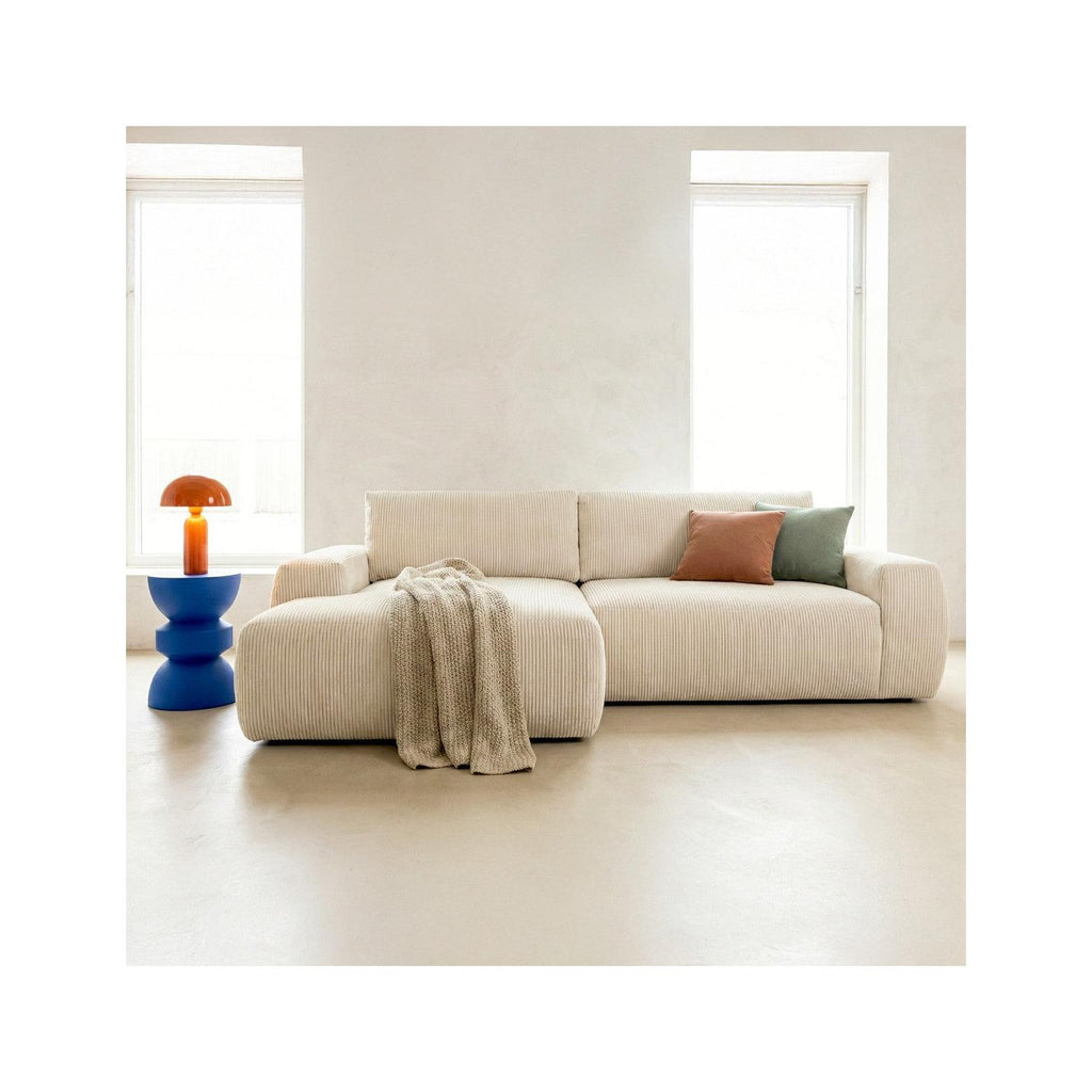 Sonny - Canapé d'Angle Droit Convertible 3 Places en Velours Côtelé - Beige