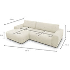 Sonny - Canapé d'Angle Droit Convertible 3 Places en Velours Côtelé - Beige