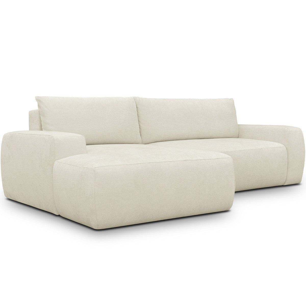 Sonny - Canapé d'Angle Gauche Convertible 3 Places en Tissu Chenille - Beige