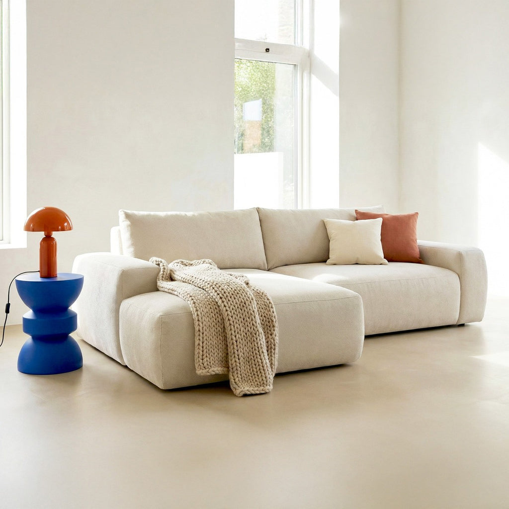 Sonny - Canapé d'Angle Gauche Convertible 3 Places en Tissu Chenille - Beige