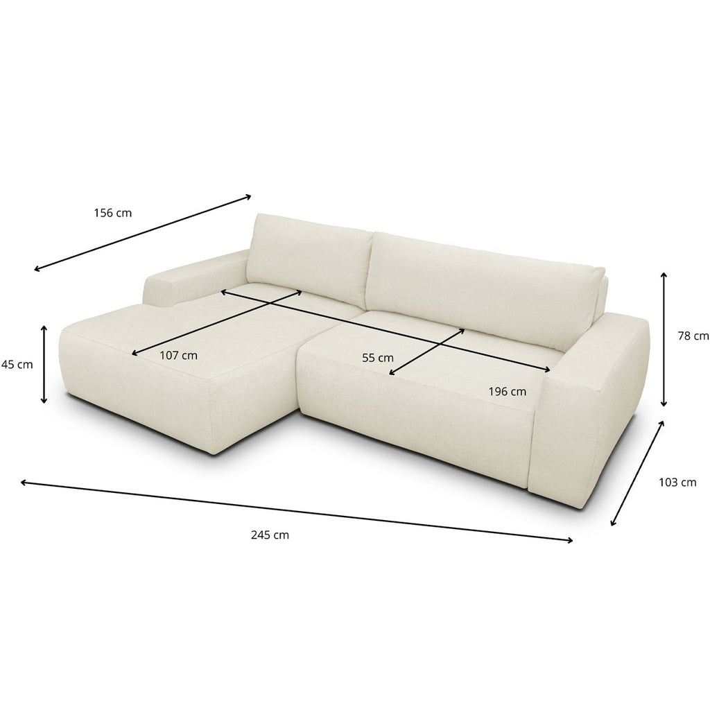 Sonny - Canapé d'Angle Gauche Convertible 3 Places en Tissu Chenille - Beige