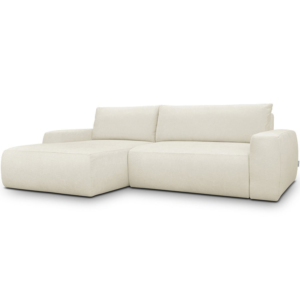 Sonny - Canapé d'Angle Gauche Convertible 3 Places en Tissu Chenille - Beige